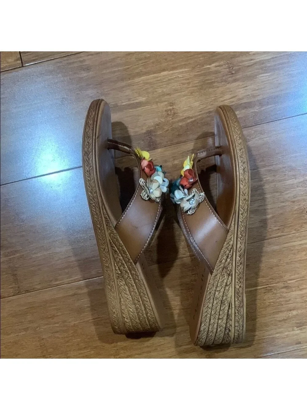 ❤️Brown and Yellow Wedge Shoes with Floral Accents